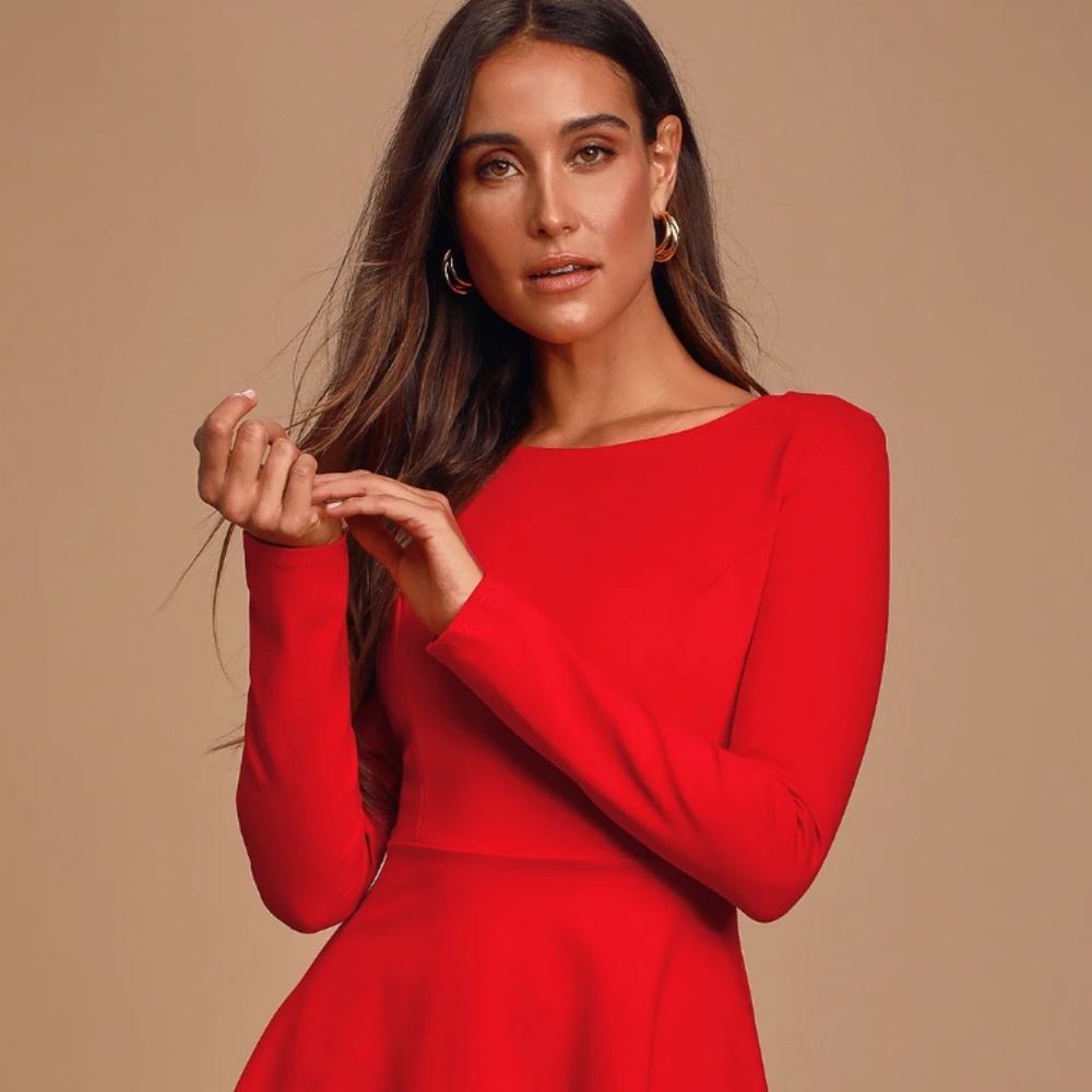 Lulu's Forever Chic Red Long Sleeve Dress